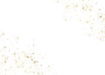 Gold glitter shiny particles, glow, golden splatter. Border of festive golden sparkle placer