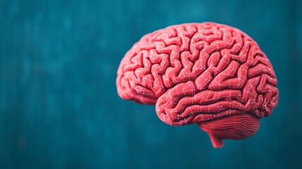 A vibrant, detailed image of a human brain against a teal background, showcasing its intricate folds and textures.