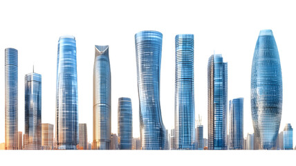 Fototapeta premium Set of Contemporary Skyscrapers with Geometric Design, Png