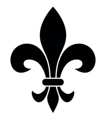 Fleur-de-lis, black and white vector silhouette illustration of Lily flower heraldic charge shape symbol Fleur de lys, isolated on white