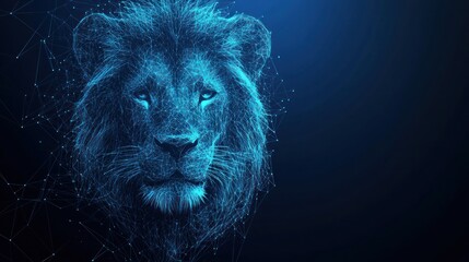 Abstract digital lion portrait, polygonal lines.