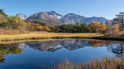 Obraz premium Autumnal Mountain Reflection In Still Lake Water