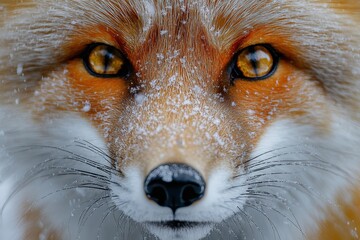 Obraz premium Close-up of a fox's face covered in snow, showcasing its striking features.