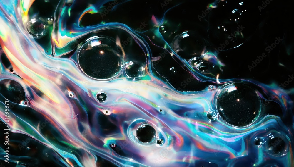 Poster iridescent liquid waves with cosmic sparkle, abstract fluid texture for futuristic designs, perfect 