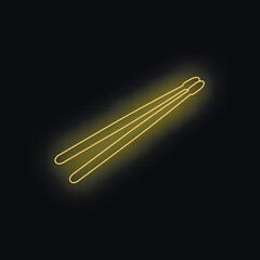 Neon chopsticks glowing on dark background, representing asian cuisine and dining culture