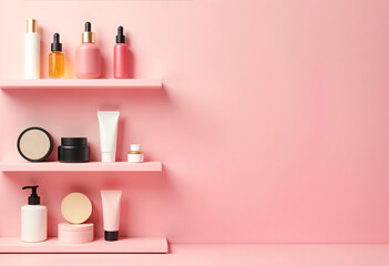 Empty Cosmetic Shelf Pastel Color Products and Accessories Mockup No.003