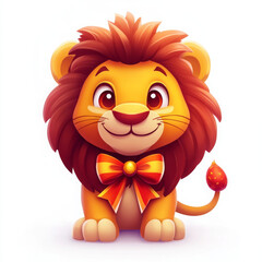 Cute cartoon lion with bow tie, smiling happily and colorful fur