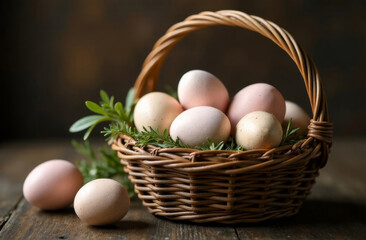 Easter eggs are in a basket, Easter holiday