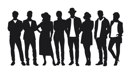 Diverse group of people standing together in silhouette.