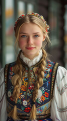 Fototapeta premium Young woman in traditional Norwegian Bunad.