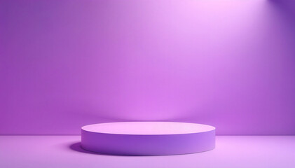 Empty purple circle premium podium for product advertising, sunlight shadow