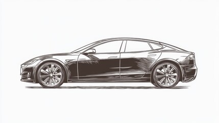 Fototapeta premium Sleek side view of a modern electric vehicle showcasing its design and elegance on a minimalist background