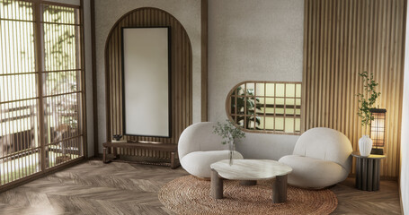 Scene mockup Modern japan sofa armchair minimalist design muji style.3D