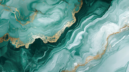 Turquoise and Gold Marble with Teal White Onyx Geode Print Background, Elegant Marble Background with Swirls and Natural Patterns Featuring Soft Green, Blue, 
