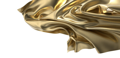 Golden fabric drapes in a luxurious wave