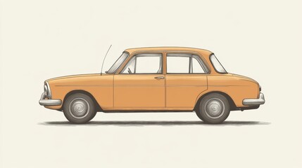 Fototapeta premium Vintage orange car illustration in profile view, set against a simple background, evoking nostalgia