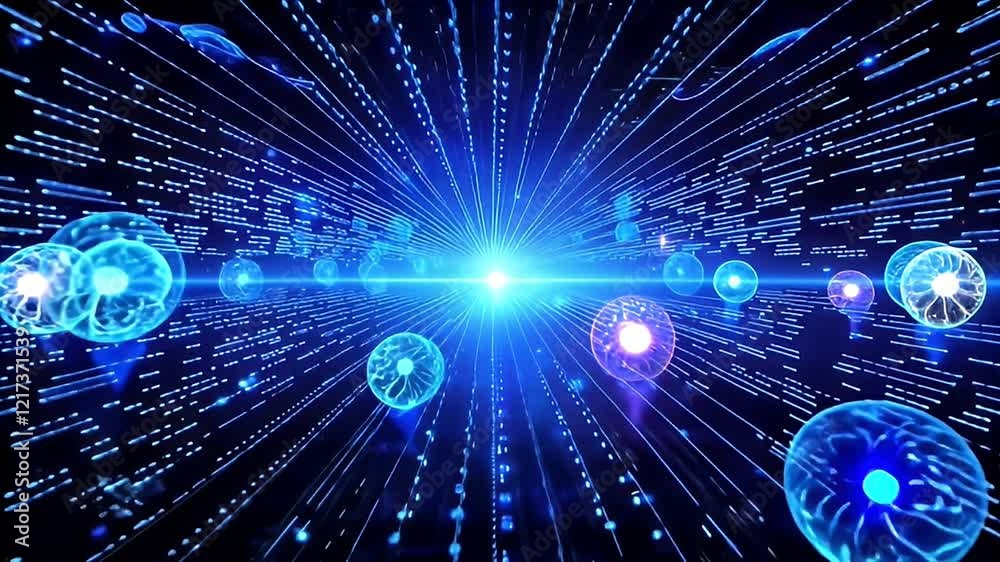 Poster neurons and brain cells blue glowing cyberspace create detailed artificial intelligence network with
