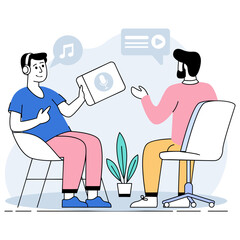 Meaningful Connections Podcasting as Medium for Change Digital Era concept, vector design, Podcast slice-of-life journalism scene, Web television series banner, vodcast audio blogging illustration