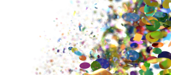 A vibrant image featuring colorful confetti and ribbons falling on a white background, perfect for celebratory and festive designs.