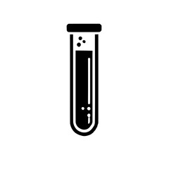 Test Tube with Liquid: A simple, bold illustration of a test tube filled with a dark liquid, suggesting scientific experimentation or laboratory research. The style is minimalist and modern. 