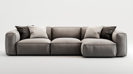 Fototapeta premium Elegant modern minimalist sofa design with clean lines and low profile for contemporary interior, A gray couch with pillows on it