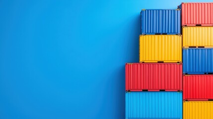 Stack of colorful shipping containers in a sea freight stacking arrangement at a port