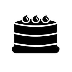 Layered Chocolate Cake Icon: A simple yet elegant icon depicting a delicious three-layered chocolate cake, adorned with three dollops of frosting. Perfect for menus, bakery websites.