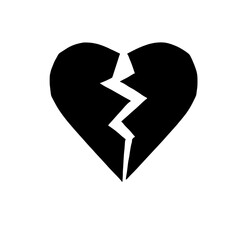 Shattered Heart: A stark black and white illustration of a broken heart, symbolizing heartbreak, loss, and the pain of separation.  