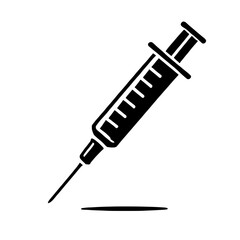 Syringe Icon: A bold and graphic vector illustration of a syringe, featuring a sharp needle and a clear barrel with markings.  Perfect for medical, healthcare, and pharmaceutical branding and design.