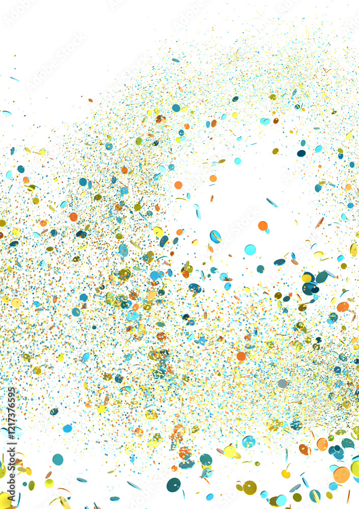 Poster a festive background image featuring colorful confetti and ribbons falling on a white background, pe