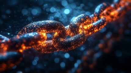 A futuristic representation of blockchain security protocols, featuring cryptographic algorithms and secure data transmission between nodes. 415