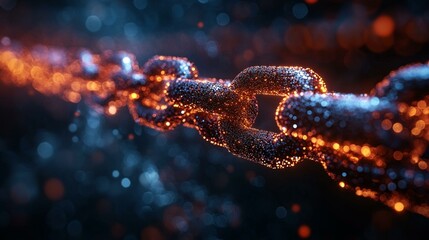A graphical representation of blockchain nodes communicating securely with cryptographic keys protecting the data. 440