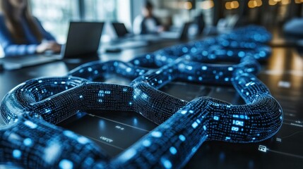 A blockchain transaction flow with security measures like encryption, digital signatures, and consensus, ensuring data integrity. 500