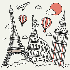 World Travel Landmarks in Flat Design Style