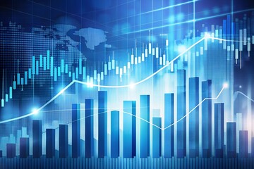 A financial-themed background featuring rising bar graphs and data, ideal for corporate presentations and investment-related content.