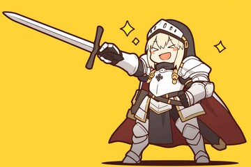 Joyful Female Knight Displays Her Mighty Sword