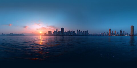 Fototapeta premium City Sunrise Over Water Panorama