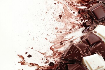 Fototapeta premium Decadent Delight: Isolated PSD Chocolate Splash Background . art product,horizontal,liquid