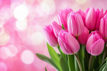 Fototapeta premium Beautiful Spring Floral Composition: Pink Tulip Bouquet on Pastel Pink Background for Valentine's Day, Birthday, Women's Day, or Mother's Day