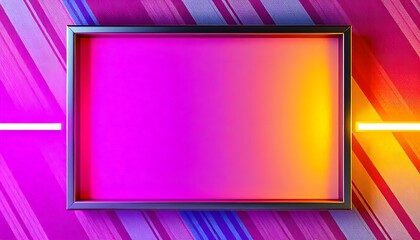 A vibrant gradient framed by a sleek border on a colorful striped background with neon accents