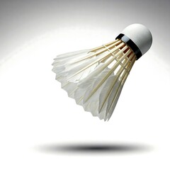 a shuttlecock striking the strings of a racket during a smash, isolated white background,badminton, shuttlecock, racket, strings, smash, motion, close-up, sports, game, action, tension, 
