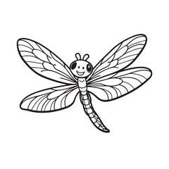 Cute single dragonfly black line art vector on white background.