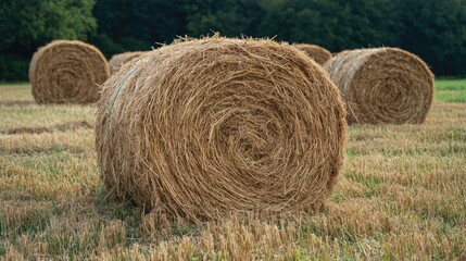 Golden Hay Bales in a Summer Field