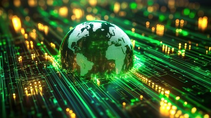 A green globe is on a green background