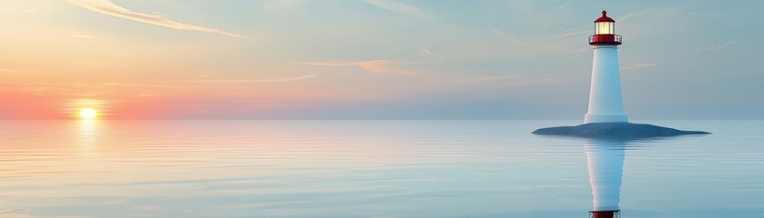 A serene lighthouse stands tall against a tranquil sunset, casting its reflection on calm waters, evoking peace and guidance, Maryland Day