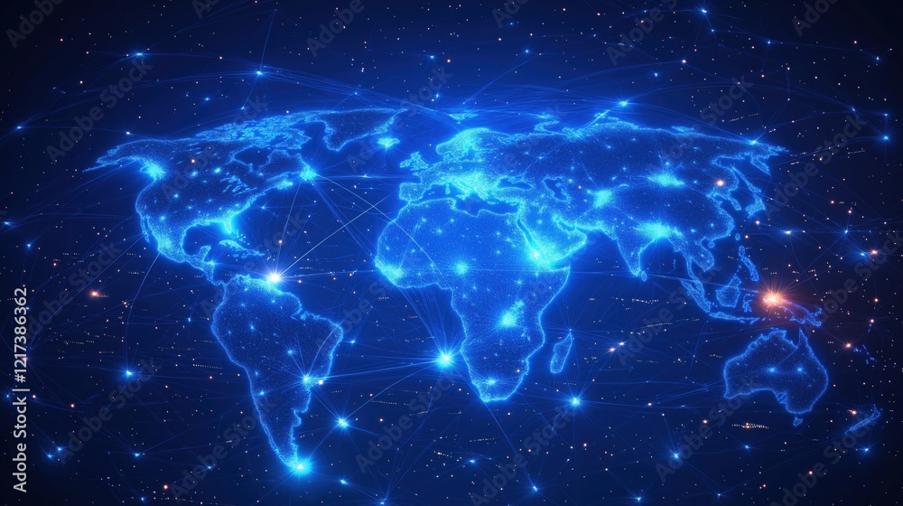 Sticker a blue and white globe with a network of lines connecting it
