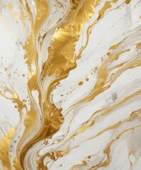Gold leaf foiled marbled art with swirling colors on white background, artistic prints, minimalist decor, alcohol ink abstract