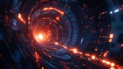 Obraz premium A bright orange and blue tunnel with a bright light at the end