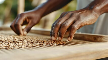 2_Sorting Coffee Beans on Wooden Rack