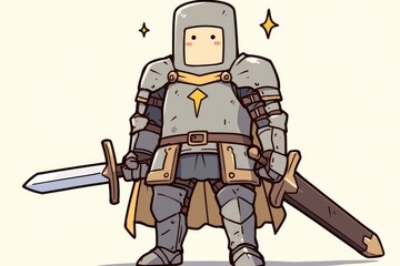 Obraz premium Adorable Boxy Knight Holds a Sword Proudly
